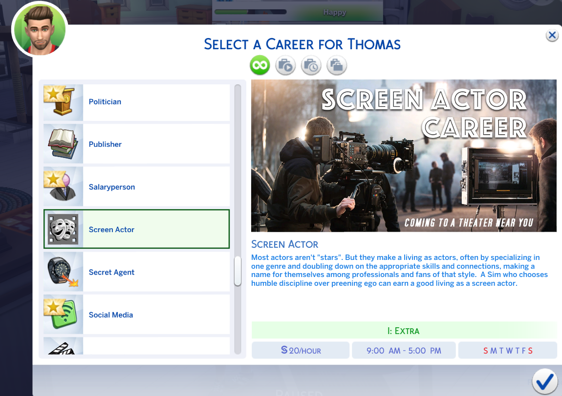 Mod The Sims Acting Career (rabbithole) with no fame system and 7
