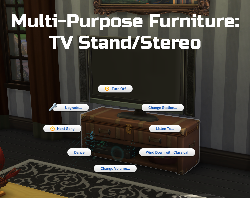 Multi-Purpose Furniture: TV Stand/Stereo - Sims 4 Game Mod Multi-Purpose Furniture: TV Stand/Stereo - Sims 4 Game Mod