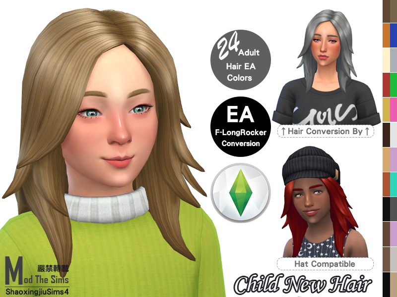 Mod The Sims - BaseGame Conversion - Child Long Rocker Hair 24 Colors