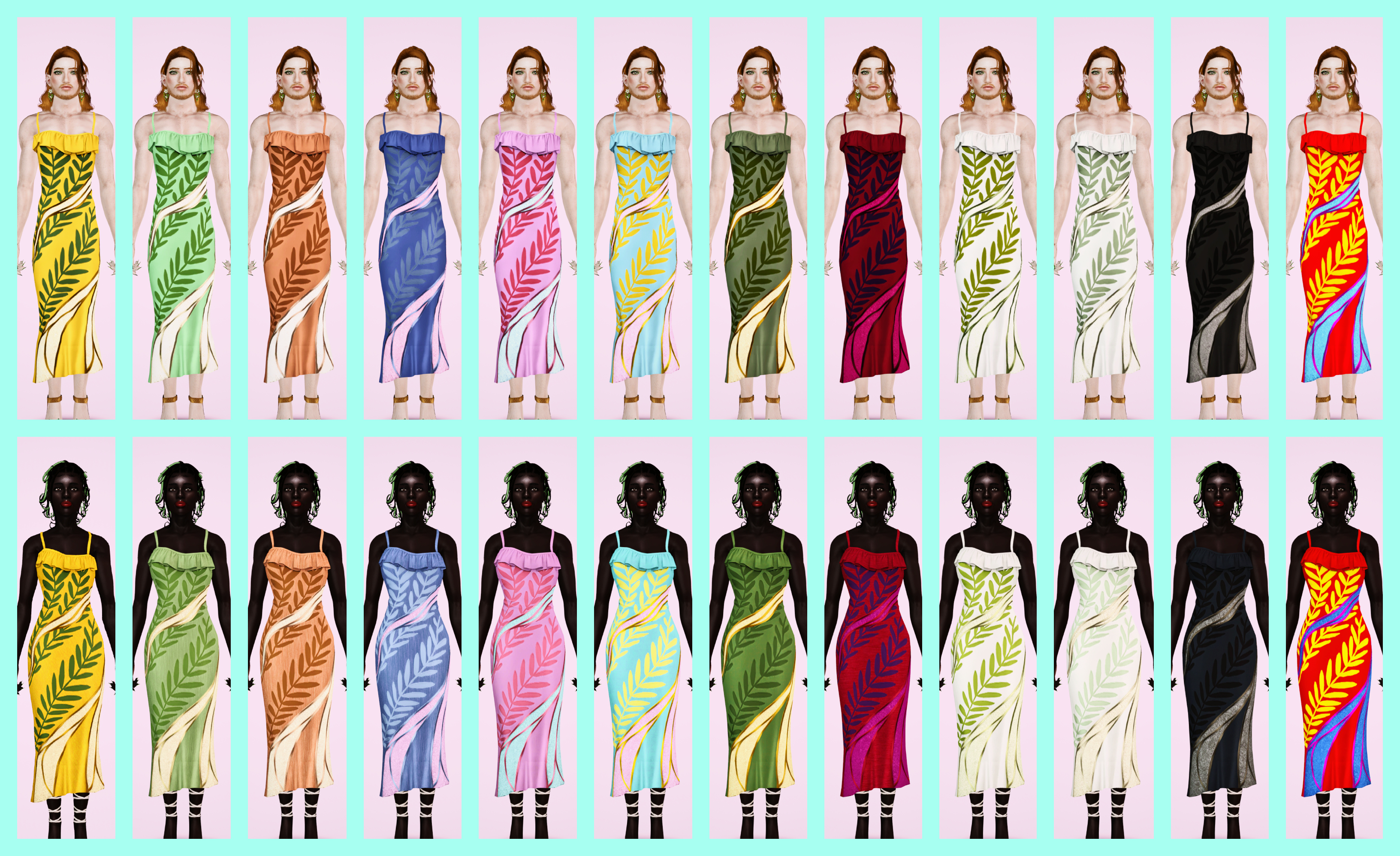 Mod The Sims - TS4 Enchanted by Nature's "Leafy Slip dress" Converted for  teen-elder Unisex