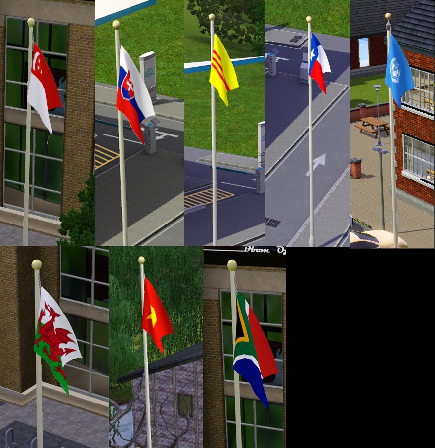 Mod The Sims - More flags for your Sims. Now placeable on residential lots.
