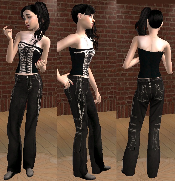 Mod The Sims - Black Tripp pants with chains for women teen - adult