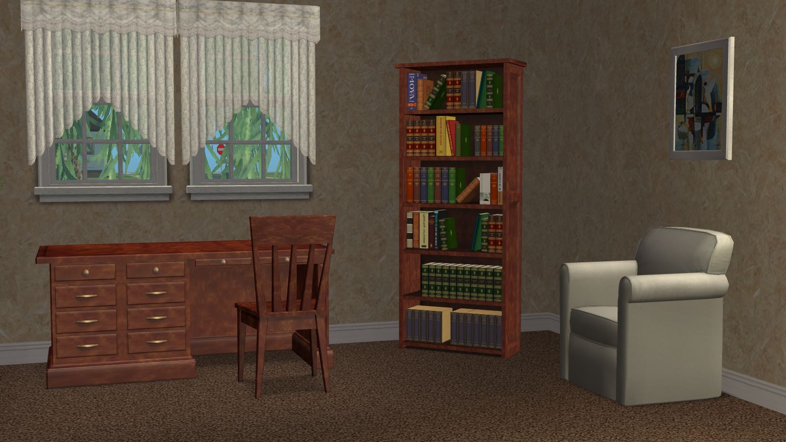 Mod The Sims - Recolors of Bookcase, Desk and Chair matching each other ...