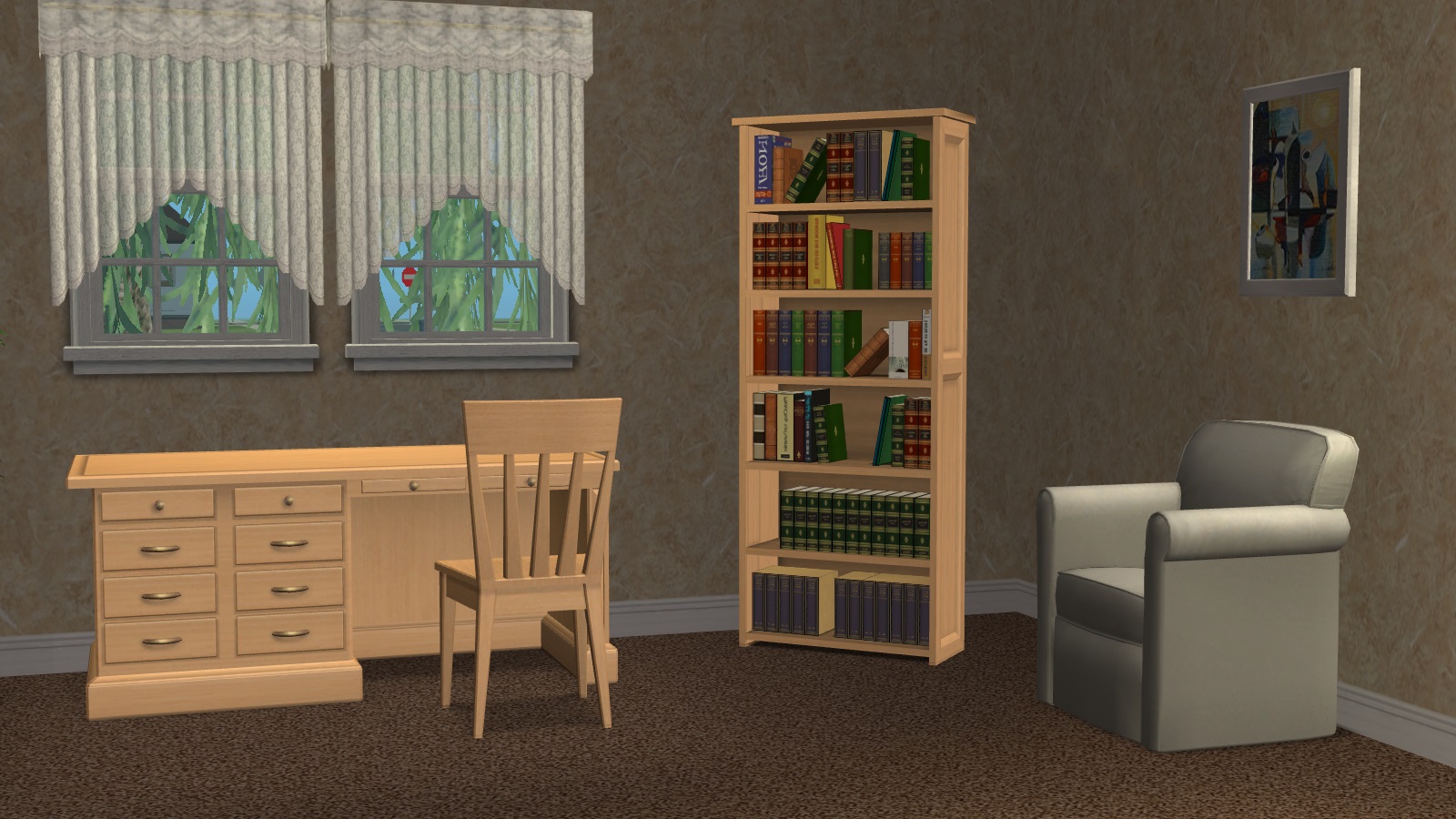 Mod The Sims - Recolors of Bookcase, Desk and Chair matching each other ...