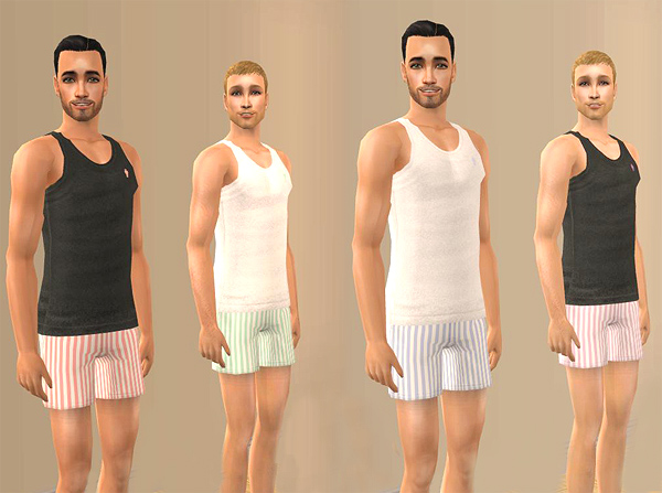 Mod The Sims - 4 Vest + Stripey Boxer PJ's