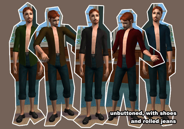 Mod The Sims - Unbuttoned Shirts for the Dudes!