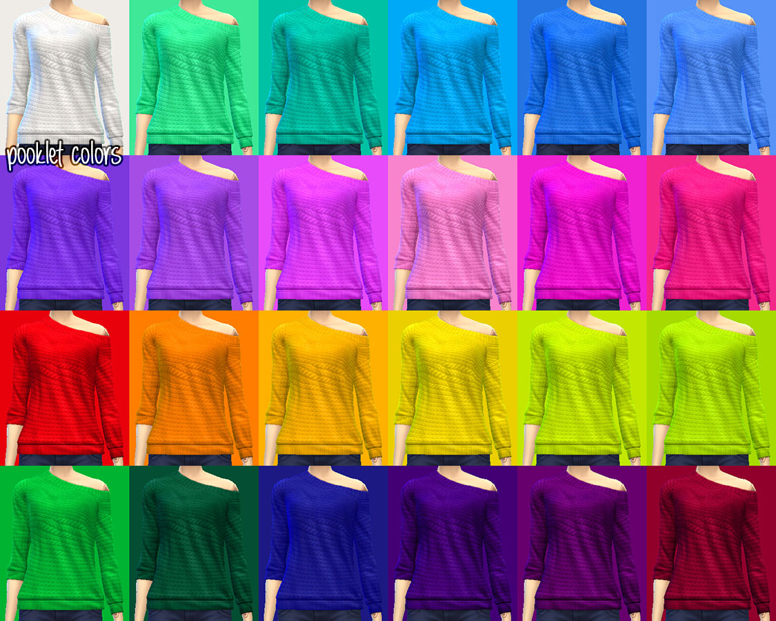 Mod The Sims - Over the Rainbow: Off-the-shoulder sweaters in 54 colors