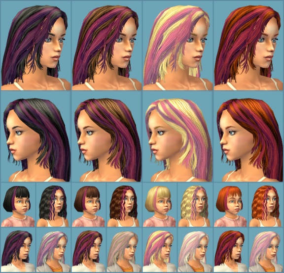 Mod The Sims - Pink & Purple Punky Streaked Hair
