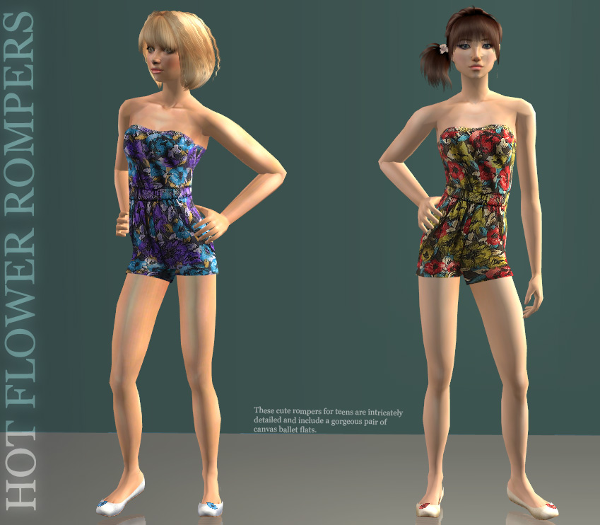 Mod The Sims - Teen Flower Rompers - two hot colours