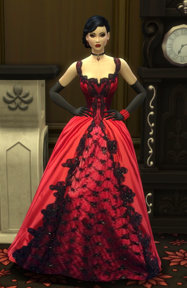 crimson evening gown