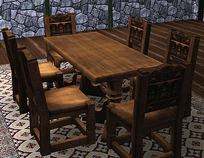 Mod The Sims Medieval Dining Table And Chairs Sims 2 Conversion