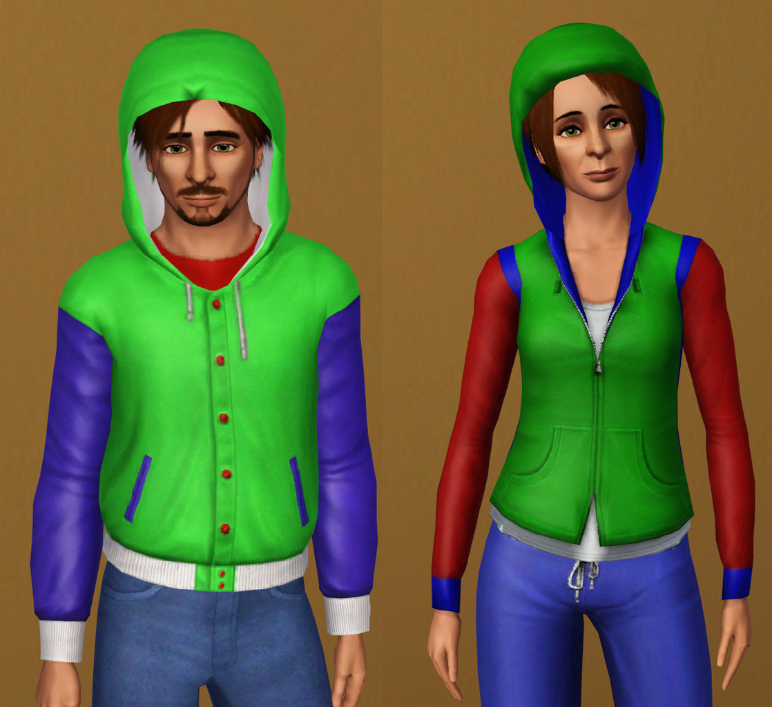 Mod The Sims - Hoodie top with hood on head. Teen to elder male-female