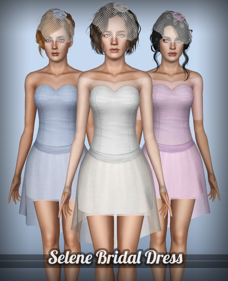 Mod The Sims - "Selene Bridal Set" - Short Wedding Dress With Sheer Skirt  (YA/A)