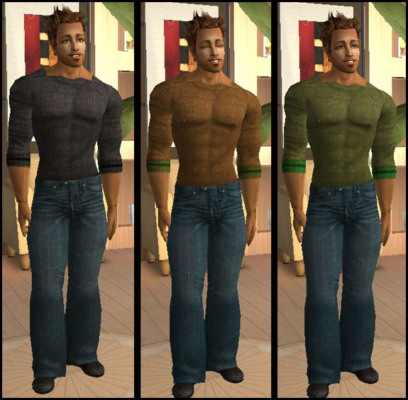 Mod The Sims - 3 Knit Sweaters With Jeans For Marvine's Huge Bodybuilder
