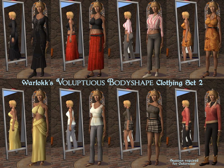 Mod The Sims - Warlokk's Voluptuous Bodyshape Clothing Sets