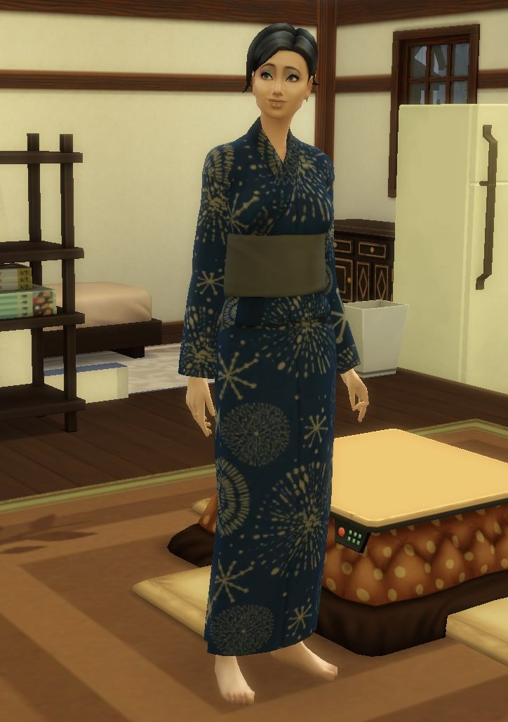 Mod The Sims Snowy Escapes Yukata Blue With Fireworks Pattern