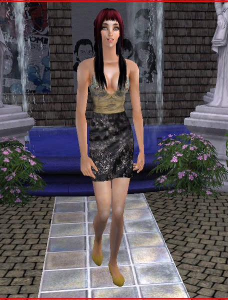 Mod The Sims - Satin Gold and Black Dress