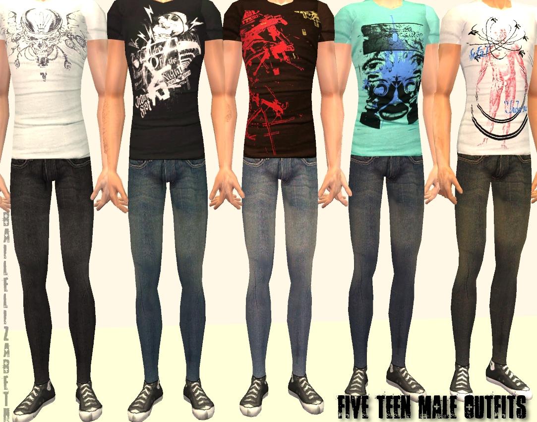 Mod The Sims - More Slim Fit Tees and Skinny Jeans - 5 Teen Male Outfits. 