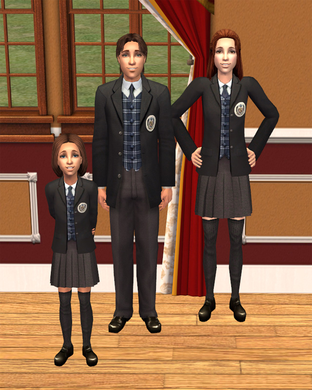 Mod The Sims - Black and blue default replacement for private school girl  uniform