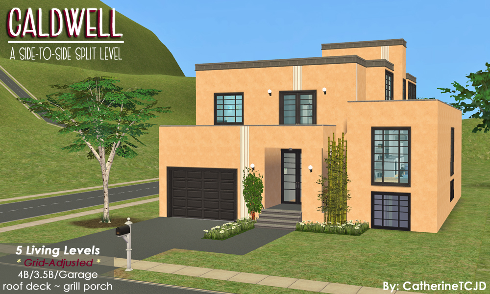Mod The Sims Caldwell A Modern Split Level 4b 3 5b Garage With No Slope Basement And Roof Deck