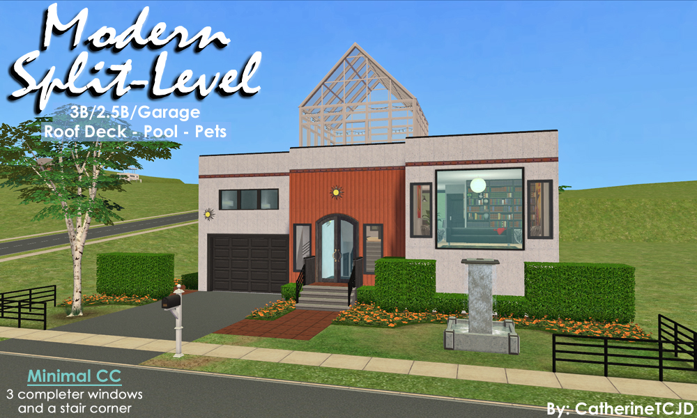 Mod The Sims Modern Split Level 3b 2 5b Garage And Pool Built With No Slope Technology