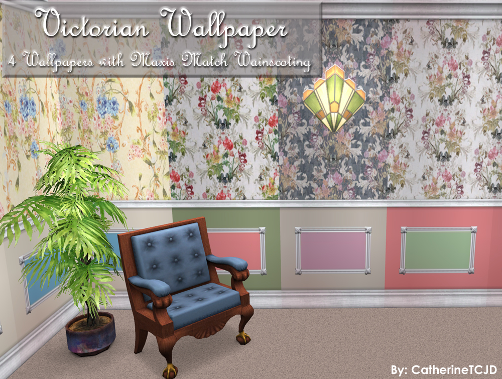Mod The Sims - Four Victorian Dayroom Wallpapers with MaxisMatch Painted  Wainscoting