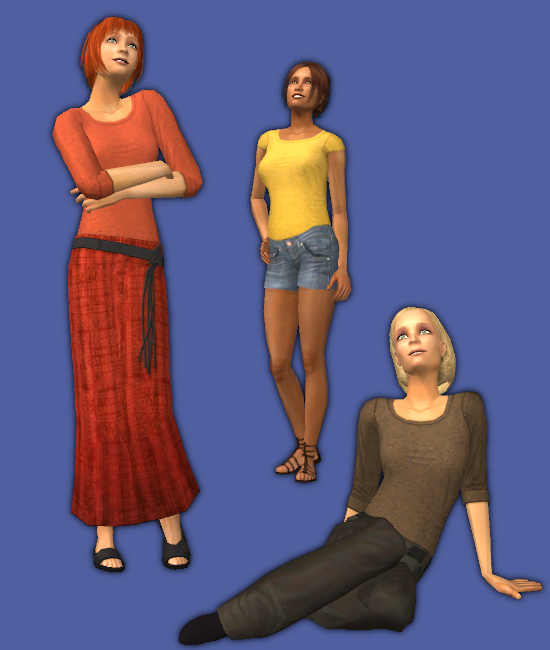 Mod The Sims - Simple Basics: 3/4 Shirts and Tees in 20 Solid Colors