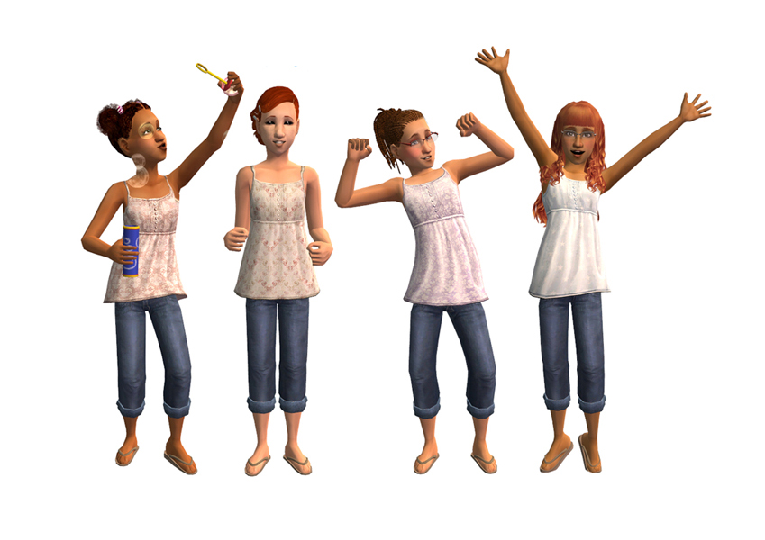 Mod The Sims - Cropped Up! - Cropped Capris and Flowing Tops for Girls