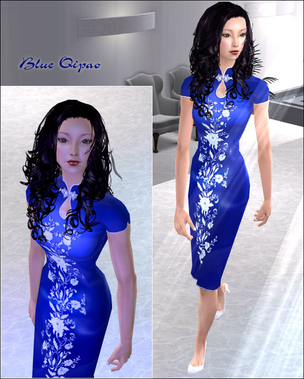 Blue Qipao - modern chinese style dress