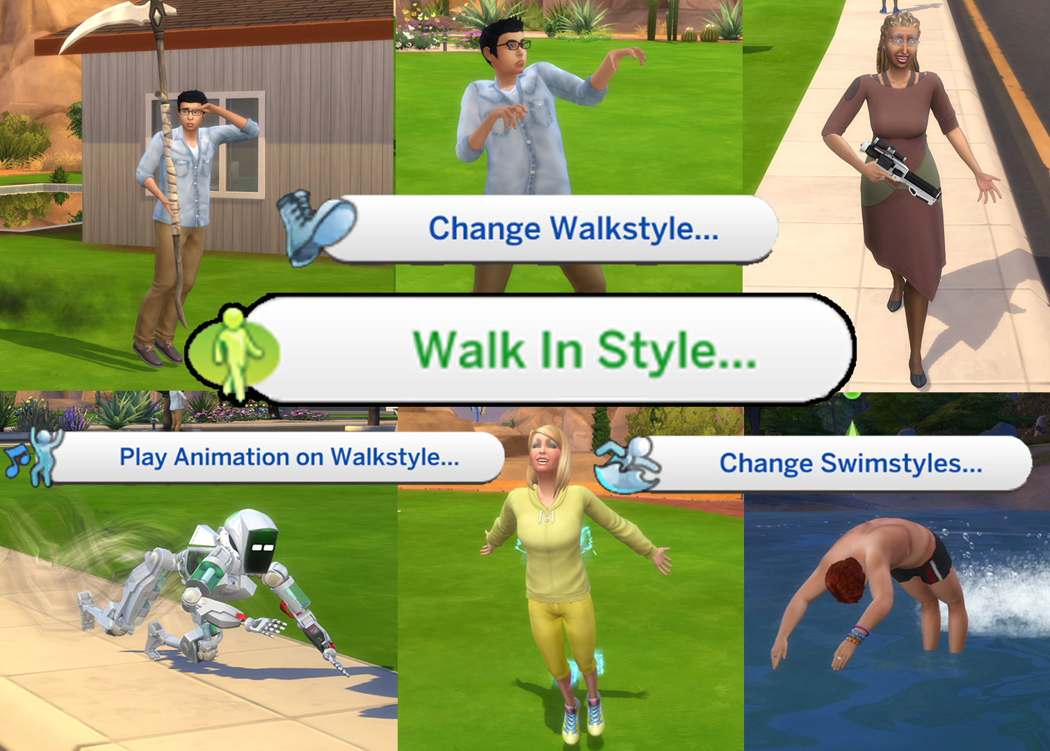 Mod The Sims - Walk (&amp; Swim) In Style! In-game walkstyle chooser 